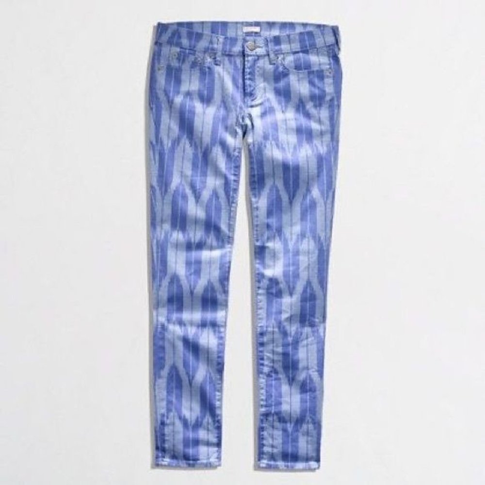 J.CREW Artsy Geometric Printed Twill Ankle Jeans in Hydrangea Morning Sky Sz 27